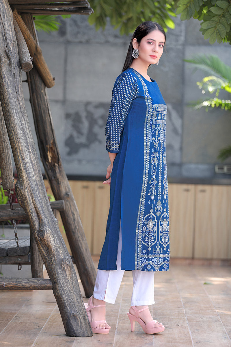 Buy nioni Women Straight Fashionable Round Neck kurta with Folded Sleeves /  Plain Kurti (Navy Blue , XXL) Online at Best Prices in India - JioMart.